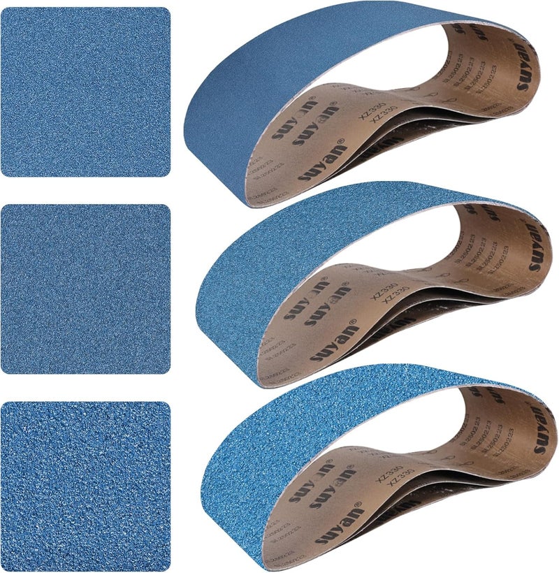 Aolabela 6x48 Inch Sanding Belts 9 Pcs 3 Grits Sizes (3 Each of 80/120/150 Grits) Heavy Duty Belt Sander Zirconia Belt Sander Paper for Wood, Metal, Stainless Steel, Cars, and Furniture - Image 1